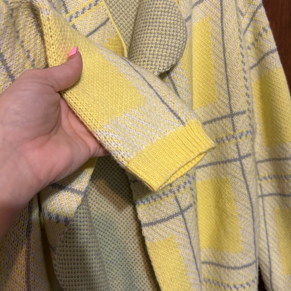 Talbots size M long sleeve bright yellows with gray accents blazer, pockets - Picture 4 of 10